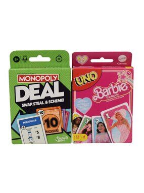 Monopoly Deal & UNO Barbie Movie Card Games Bundle Family Fun Ages 7+